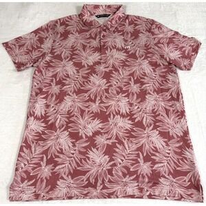 Travis Mathew Sea Journey Golf Polo Shirt XL Pink White Floral All Over Print